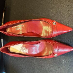 Anne Klein Flex Red Leather Kitten heels w/button detail.  Barely worn. Size 7.5
